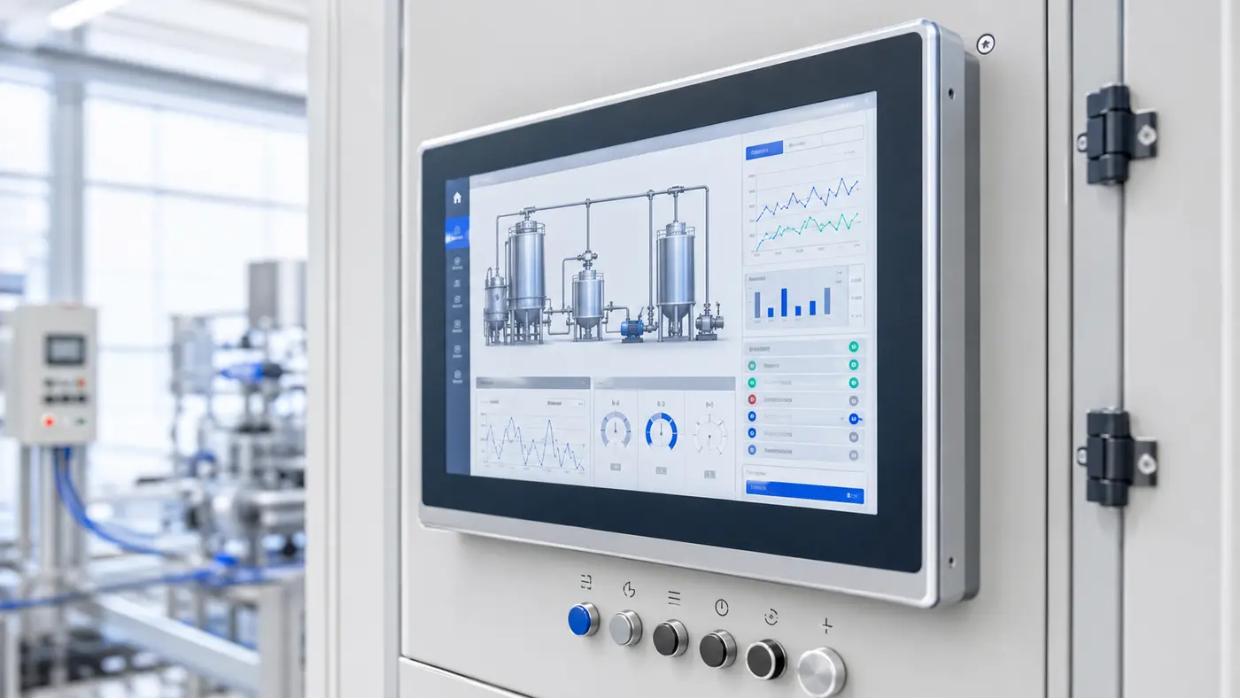 Industrial HMI touchscreen interface integrated with control electronics