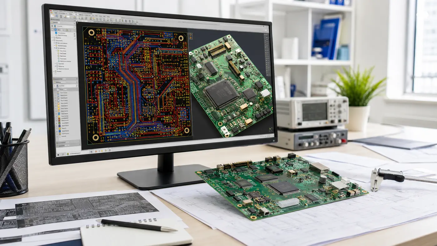 Detailed PCB layout and manufactured industrial electronics board
