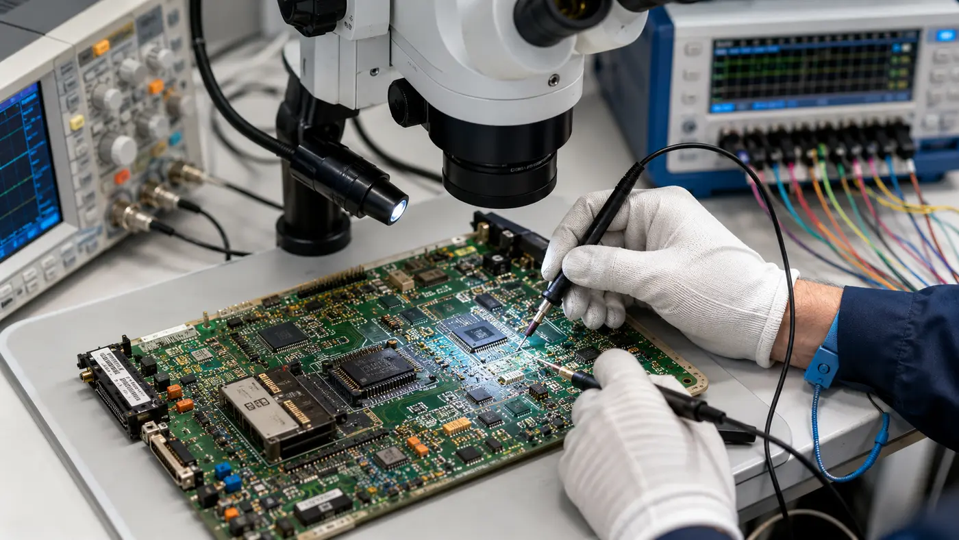 PCB reverse engineering and component identification on an electronics workbench